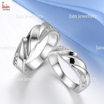 14Kt, 18Kt Solid White Gold CZ Promise His &amp; Her Wedding Couple Bands 2 Pc Rings - £1,180.24 GBP+