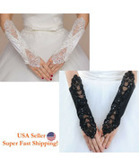 Bridal Beads Lace Emboridery Fingerless Wedding Party Long Gloves White ... - £7.09 GBP