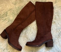 Zodiac Womens Boots Size 8 Brown Faux Suede Tall Stacked Heel Zipper Side - £35.20 GBP