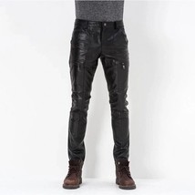 Pantaloni in pelle uomo pantaloni slim biker fit uomo stile jeans vero nero 400 - £97.47 GBP