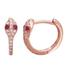 Authenticity Guarantee 
Pave Diamond Ruby Eye Snake Huggie Hoop Earrings 14K ... - £467.89 GBP