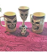 2 Molded Plastic Skull Cup 24 oz Mugs 1 Wine Cup 1 Shot Glass Halloween ... - £35.37 GBP