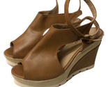 BELLA MARIE PEEP TOE FERGIE WEDGE SANDAL ankle strap Tan camel size 5.5 NEW - £13.38 GBP
