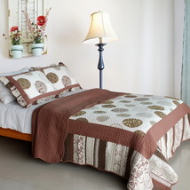 [Modern Circles] Cotton 3PC Vermicelli-Quilted Patchwork Quilt Set (Full... - $79.99