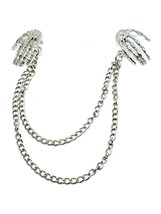 Lapel Skeleton Hands Collar Pins Bone Lapels Chains Silver Tone Gothic Necklace - £9.94 GBP
