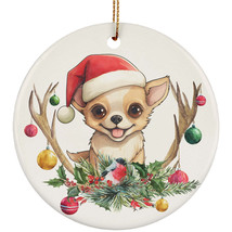 Cute Chihuahua Dog Santa Hat Deer Antlers Flower Xmas Ornament Ceramic Gift - £11.93 GBP