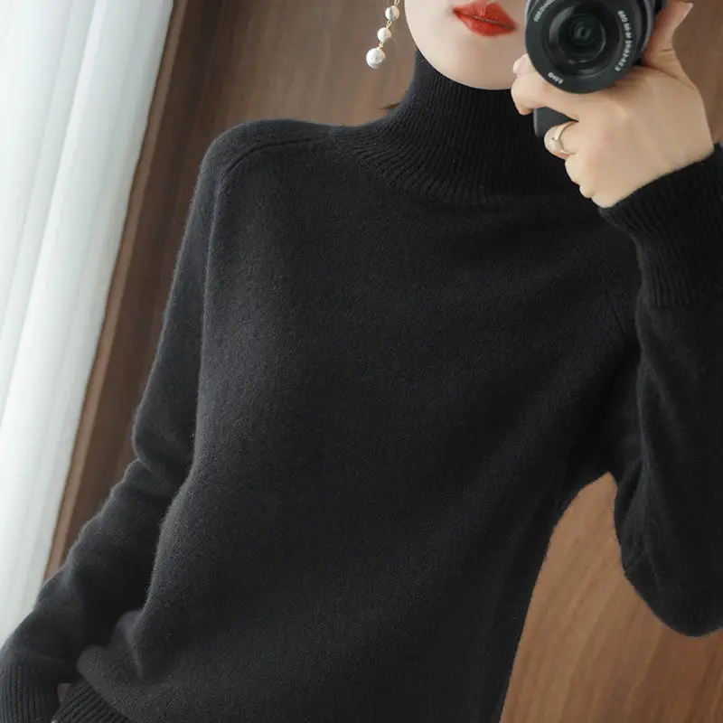 neck Pullover   Autumn And Winter Cashmere  Women Pure Color Casual Long-sleeved - £95.46 GBP