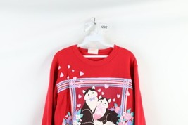 Vtg 90s Streetwear Womens Medium Faded Heart Flower Cat Kitten Sweatshirt USA - £54.26 GBP
