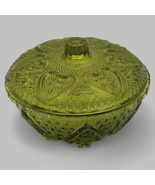 Green Depression Glass Lidded Candy Dish With Intricate Embossed Pattern... - $657.62 MXN