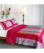 [Blooming Garden] Cotton 3PC Vermicelli-Quilted Patchwork Quilt Set (Ful... - £63.94 GBP