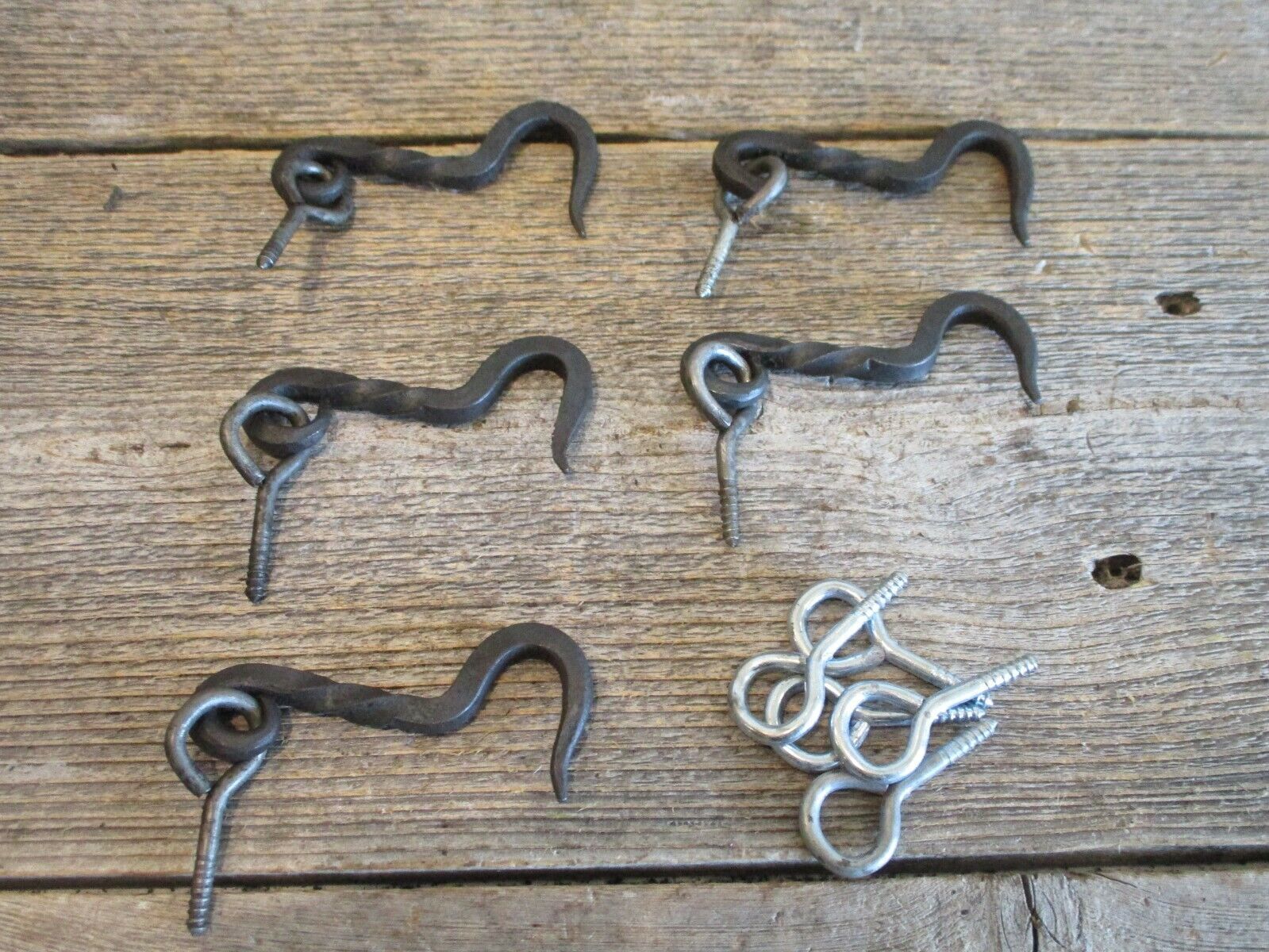 5 Iron Hook &amp; Latches Latches Eye Lock Window Drawer Twisted Hand Forged... - $18.99
