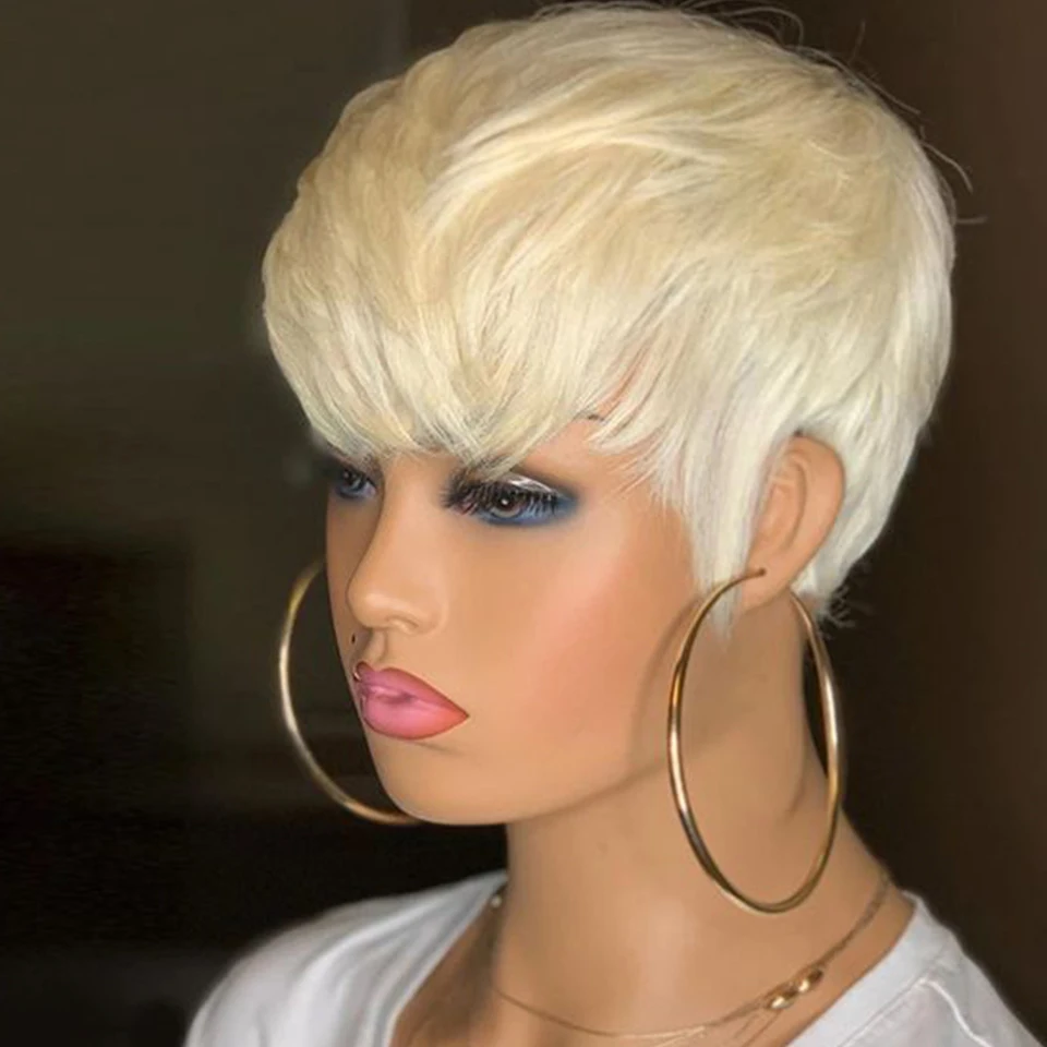 Short Pixie Cut Straight Hair Wig Brazilian Remy Hair Human Hair Wigs Wi... - $33.70