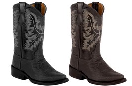 Kids Toddler Cowboy Boots Bull Buffalo Print Leather Western Point Toe Botas - £43.95 GBP