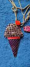 New Betsey Johnson Necklace Ice Cream Cone Purple Pink Rhinestone Collectible - £11.78 GBP