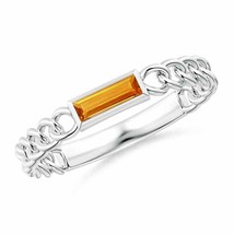 ANGARA Bezel-Set Baguette Citrine Solitaire Curb Link Ring for Women in 14K Gold - £353.96 GBP