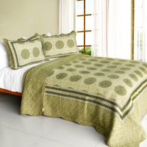 [Antique Beauty] Cotton 3PC Vermicelli-Quilted Polka Dot Patchwork Quilt Set (Fu - £62.46 GBP