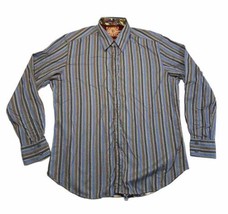 Robert Graham Flip Cuff Dress Shirt Men’s XL Blue Stripes Long Sleeve  - £19.11 GBP