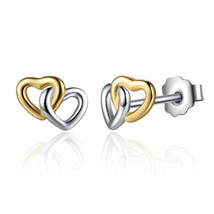 New Arrival 925 Silver Heart to Heart Small Stud Earrings Women Engagement Jewel - £14.05 GBP