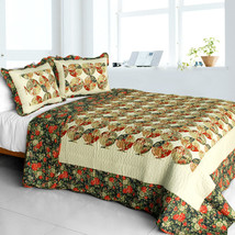 [Bridge To Terabithia] Cotton 3PC Vermicelli-Quilted Floral Patchwork Quilt Set  - £63.71 GBP