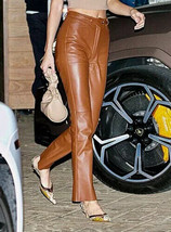 Slim Fit Pant Sexy Premium Hot Women&#39;s Brown Leather Pant 100% Soft Lambskin - £81.00 GBP+