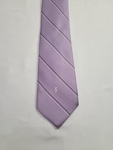 Yves Saint Laurent Tie Mens Embroidered Purple and White Striped Neck Ti... - $14.73