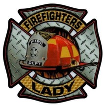 FIREFIGHTERS LADY Highly Reflective Full Color Diamond Plate Decal - $2.97