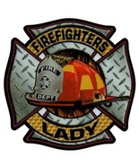 FIREFIGHTERS LADY Highly Reflective Full Color Diamond Plate Decal - £2.32 GBP