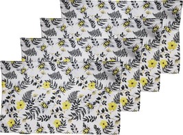 Set of 4 Same Thin Fabric Placemats(11&quot;x18&quot;) BEES,FLOWERS &amp; LEAVES,black... - £13.23 GBP