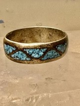 Zuni ring turquoise chips wedding band size 9.50 sterling silver women men - £42.72 GBP