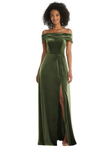 Draped Cuff Off-the-Shoulder Velvet Maxi Dress....1554...Olive Green...Size 14 - $84.55