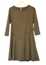 Blue Canoe Slub Puzzle Dress Size L Olive Green Organic Cotton Bamboo A-... - $23.42