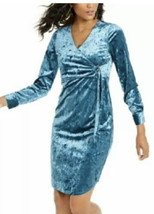 Thalia Sodi Blue Velvet Sheath Surplice Dress Medium Ruched Side Gold Bu... - £30.30 GBP