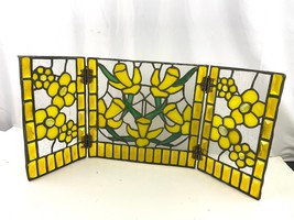 3 Panel Yellow Floral Primrose Tiffany Style Stained Glass Fireplace Scr... - $206.10