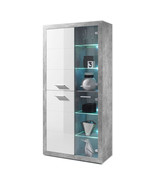 Pietra Tall Display Cabinet in Grey and White Gloss - £319.51 GBP