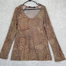 Norma Kamali Shirt Womens XXL Brown Animal Print Scoop Neck Stretch Casual - $28.45