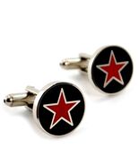 RED STAR CUFFLINKS Black and Silver Round Metal Enamel High Quality w GI... - $218.41 MXN