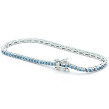 4.20 Ct Round Cut Lab Created Aquamarine Luxury Tennis Bracelet 7&quot; IN 925 Silver - £123.94 GBP