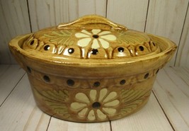 Studio Art Pottery Covered Dish Oval Golden-Brown Daisies 7&quot; x 4&quot; Kitche... - £26.19 GBP