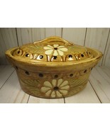 Studio Art Pottery Covered Dish Oval Golden-Brown Daisies 7&quot; x 4&quot; Kitche... - £25.62 GBP