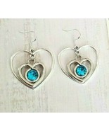 Silver Double Heart Dangle Earrings, Silver Dangle Earrings, Handmade Je... - £12.72 GBP