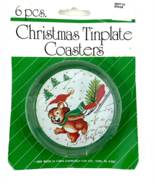 Christmas Coasters Teddy Bear Sled Tree Tinplate Vintage 1989 Set of 6 - $261.81 MXN