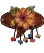 Leather Flower Barrette Hair Clip Ponytail Holder Pony Hand Crafted Hand... - $346.06 MXN