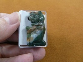 (ann-cat-16) green white Cat gemstone carving PENDANT necklace Fetish lo... - $12.19