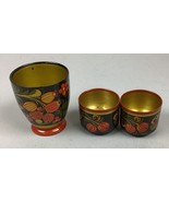 Vintage Russian USSR Folk Art Hand Painted Wooden Cups - Set of 3 - $225.80 MXN