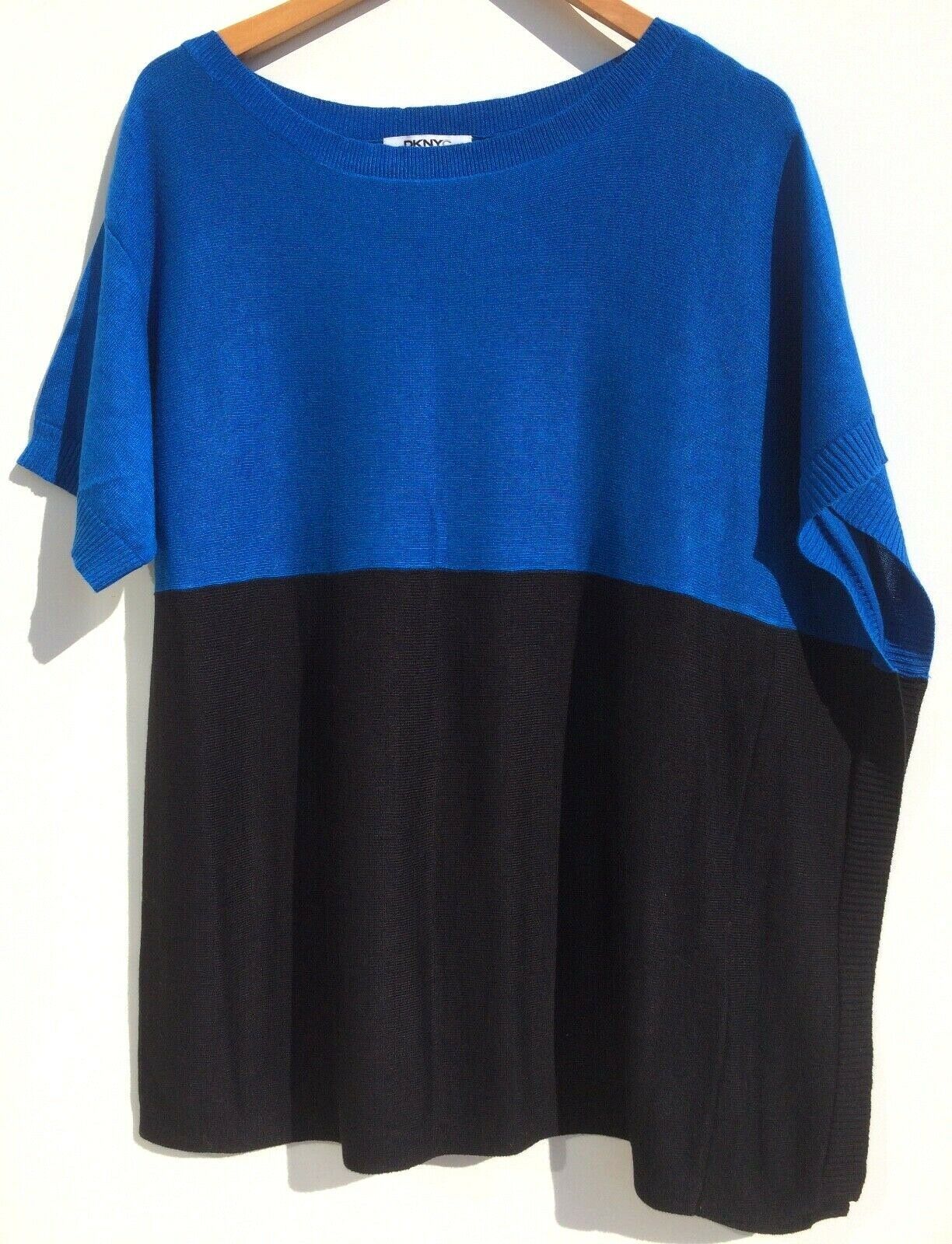 Primary image for DKNY DKNYC Poncho Size XS / S  Black and Bright Blue Asymmetrical Color Block 