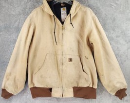 Carhartt Jacket Mens Extra Large Beige Distressed Worn Hooded Full Zip W... - £50.48 GBP