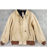 Carhartt Jacket Mens Extra Large Beige Distressed Worn Hooded Full Zip W... - £50.20 GBP