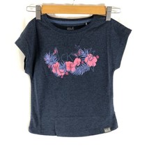 Jack Wolfskin Girls Kids T Shirt Floral Logo Short Sleeve Dark Blue 116 ... - £6.16 GBP