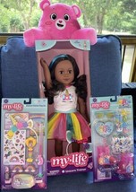 My Life As Unicorn Trainer 18&quot; Doll + Play Set Dark Skin Care Bear Pillow Skates - £92.56 GBP