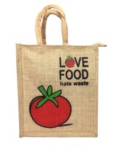 Handblock Love Food Printed Jute Handbags for Travel Multipurpose shopping - £6.99 GBP